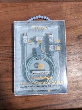 XO Poppy | 3-in-1 Charging Cable | 4 ft. | Light‎ Blue | Brand NEW